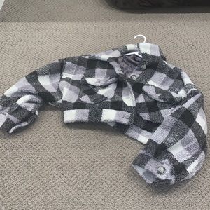 fuzzy flannel cropped jacket
